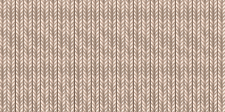 Wool knit sweater pattern with detailed textile texture, realistic vector background. Seamless winter fabric bg, cotton cable-knit design, plaid material in warm beige tones.