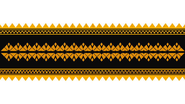 Traditional Lao textile border pattern with geometric gold and red.