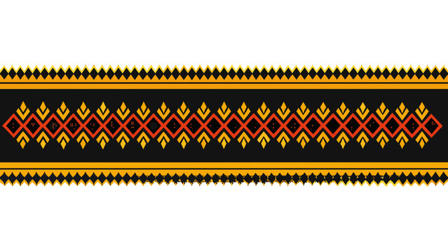 Traditional Lao textile border pattern with geometric gold and red.