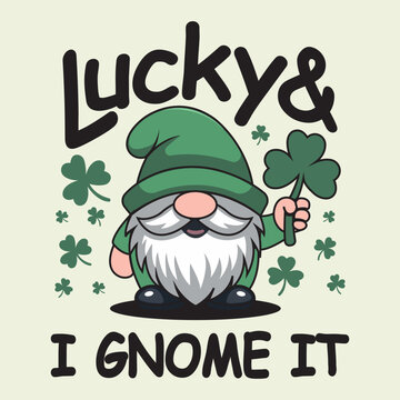 Cute Irish Gnome with Shamrock. Funny Irish Gnome Illustration for St. Patrick&rsquo;s Day T-Shirt Design
