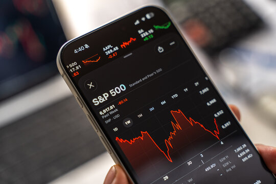 SP 500 or S and P 500 logo is displayed on the screen of a smartphone, in Bangalore, India, on February 12, 2026
