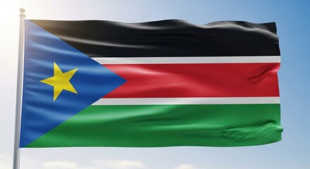 South Sudan Flag in Natural Sunlight