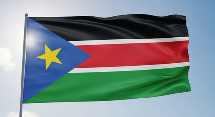 Fototapeta premium South Sudan Flag in Natural Sunlight