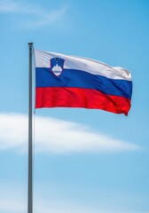 Slovenian Flag Waving in Clear Daylight