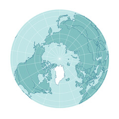 Greenland. Earth Globe with North Pole in the Middle. Meridians, Parallels, Arctic Circle are added. No Titles. Flat Style. Vector illustration © Albina