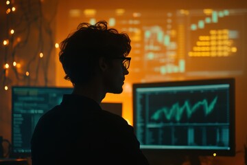 Economist analyzes financial data charts on screens