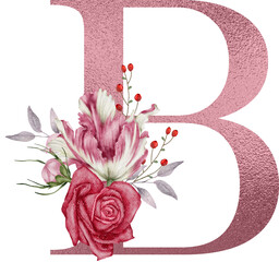Stylish floral alphabet rose gold high resolution transparent png photo