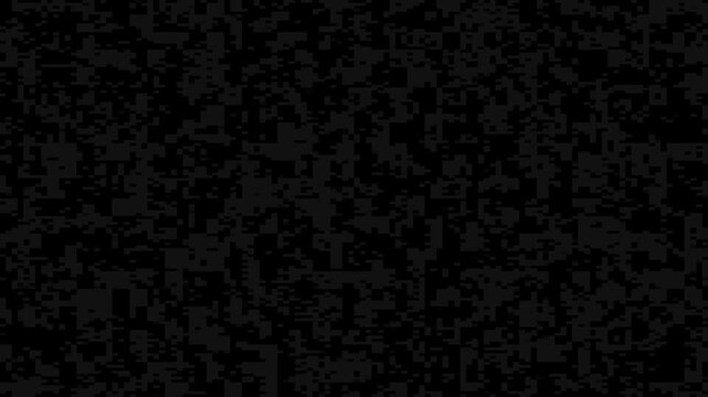 Abstract pixelated pattern with black noise blocks, ideal for motion graphics, digital textures, retro video game or tech-themed designs.