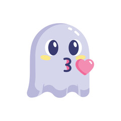Obraz premium Cute ghost character in kawaii style with pastel purple color on white background for social media sticker