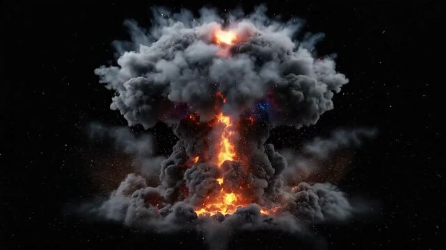 Massive Nuclear Explosion Mushroom Cloud with Colorful Core