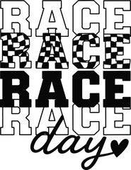 Bold racing graphic with checkered pattern and heart design