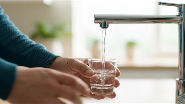 Water glass under faucet.