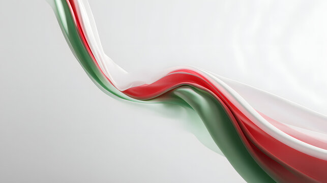 Hungary Revolution Day Smooth, flowing ribbons of fabric in red, green, and white colors elegantly undulate and twist horizontally across a bright, minimalist background, creating a dynamic and abstra