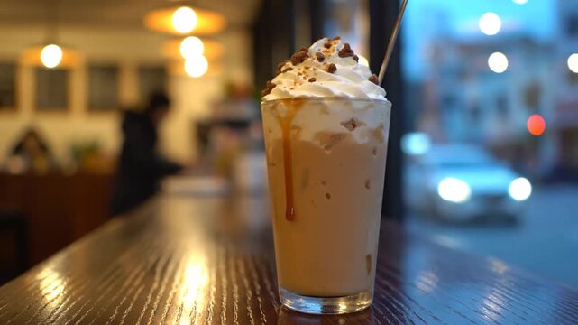 Coffee drink on cafe table.