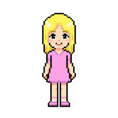 Fototapeta premium Cute Blonde Girl Icon In Pink Dress
