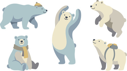 A group of cute cartoon polar bears.