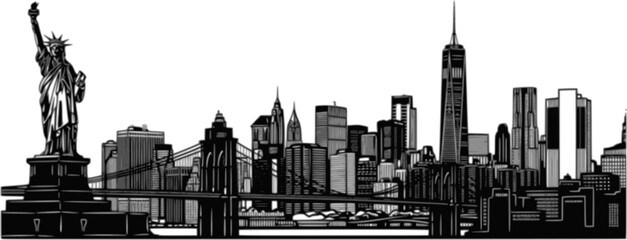Obraz premium New York City Skyline Vector black and white 