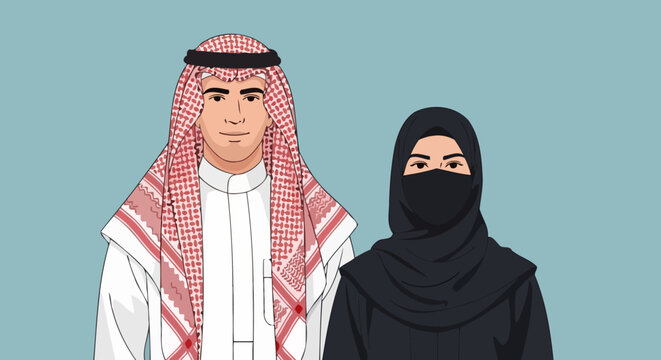 Middle Eastern Man and Woman in Traditional Clothing.