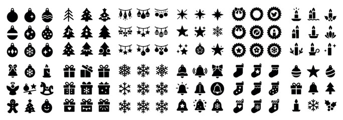 Fototapeta premium Christmas ornament icons black and white set