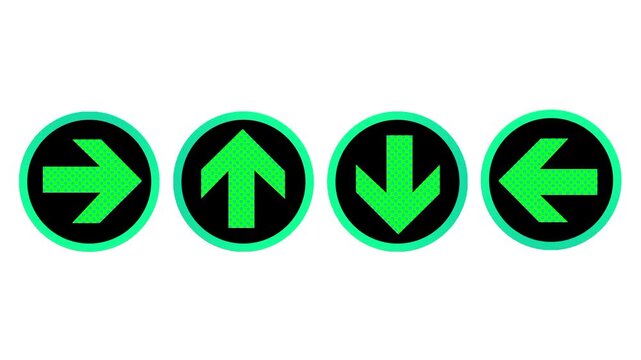 Four circular green arrows point in different cardinal directions to guide traffic through a complex junction