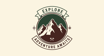 Obraz premium Mountain Adventure Awaits Emblem with Explore Text.