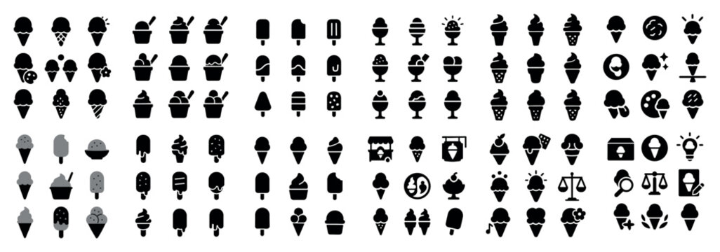 Ice cream icon collection in monochrome