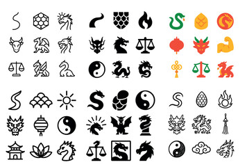 Variety of dragon and zodiac sign icons