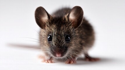 A close-up image of a cute, small mouse with large eyes and finely detailed fur on a clean background, perfect for educational materials, wildlife articles, or pet care projects,