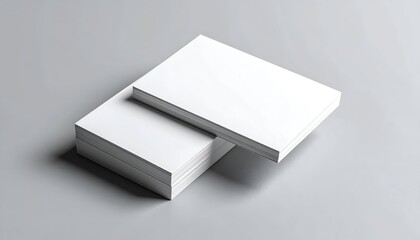 Stacked, pristine white business cards rest upon a gray, textured surface