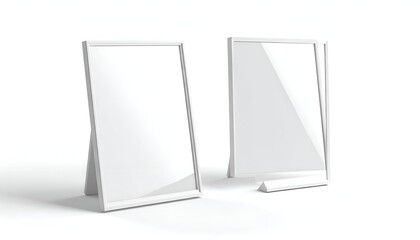Two white sandwich board signs, blank and angled, isolated on white