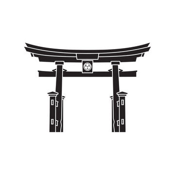 Black and white illustration of a traditional japanese torii gate