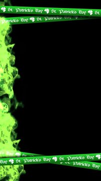 Patrick&rsquo;s Day background with green flames on the side and shamrock ribbon borders, seamless looping animation