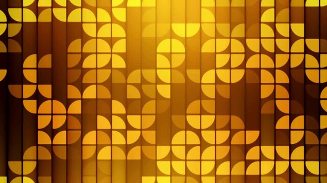 Vibrant golden pattern with dynamic overlapping circles and squares
