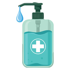 Obraz premium Washing gel and alcohol gel hand sanitizer pump bottle vector illustration isolated on white background suitable for healthcare hygiene safety prevention and medical themed designs