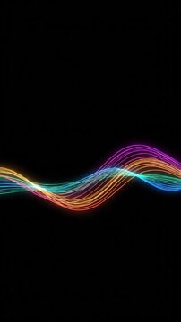 Vibrant flowing digital lines create an abstract wave pattern on a dark