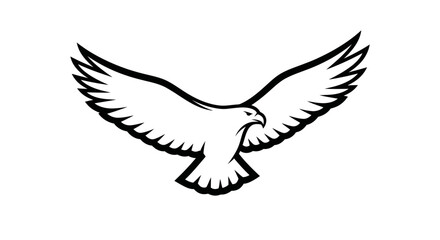 Naklejka premium Stylized black and white outline drawing of an eagle with wings spread wide, soaring gracefully.