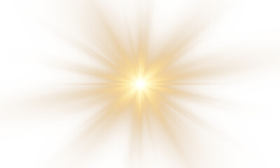 Bright golden sunburst with soft and sharp rays, glowing light effect isolated on transparent PNG background. © Oleksandr