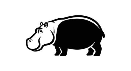 Obraz premium Stylized black and white illustration of a hippopotamus standing, facing left with a friendly expression.