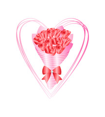 Illustration of a bouquet of roses on a white background.