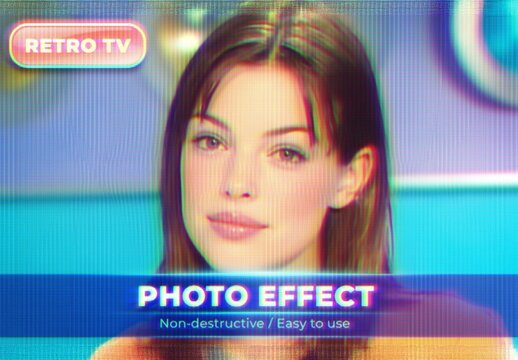 Retro TV Photo Effect Mockup