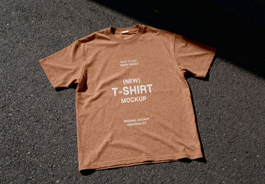 T-Shirt Flat Lay Mockup on Asphalt