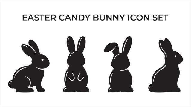 Easter candy bunny icon set, hand drawn chocolate rabbit silhouette collection, traditional holiday sweets