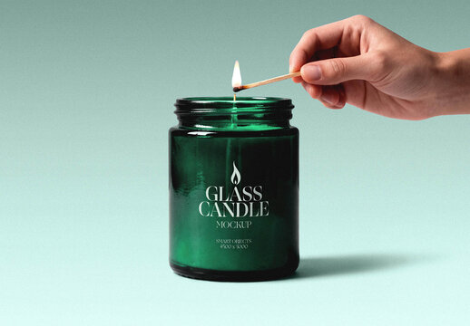 Glass Candle Mockup with Match
