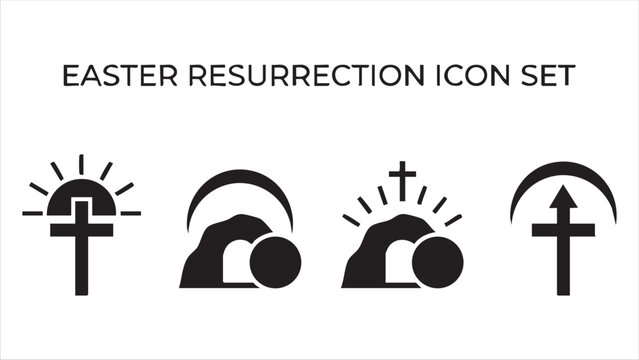 Easter resurrection icon set featuring empty tomb and cross symbols signifying new life and hope