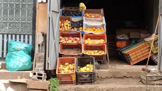 Local fruit store in Imlil Town. The High Atlas. Toubkal National Parc. Morocco.