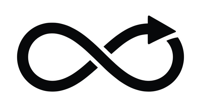Infinity symbol with arrow integrated into right loop representing endless cycles continuous motion and progress concept
