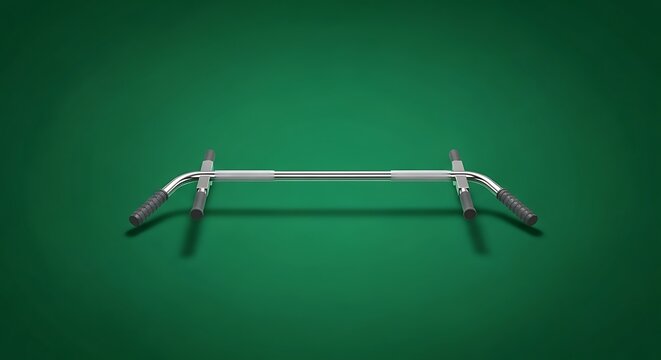 Modern silver parallel bars on green background for fitness