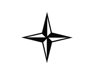 Black Four-Pointed Starburst Compass Navigation Icon with Geometric Lines and Sharp Points