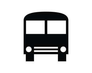 Simple Black Bus Icon with White Windows and Headlights, Minimalist Transportation Symbol
