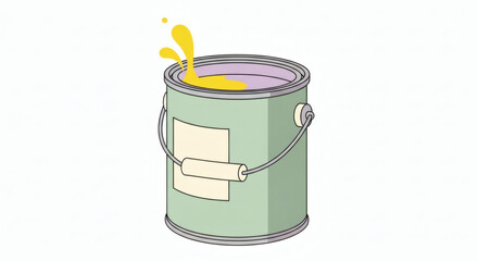 Illustrated paint can with yellow paint splashing out  